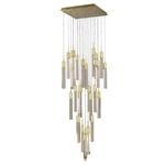 Glacier Square Multi Light Pendant - Brushed Brass / Clear Bubble