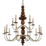 Lassen Chandelier - Champagne Gold / Natural Cut Wood