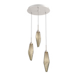 Rock Crystal Round Multi Light Pendant - Beige Silver / Chilled Bronze