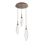 Rock Crystal Round Multi Light Pendant - Flat Bronze / Chilled Clear
