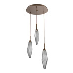 Rock Crystal Round Multi Light Pendant - Flat Bronze / Chilled Smoke