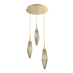 Rock Crystal Round Multi Light Pendant - Gilded Brass / Chilled Bronze