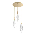 Rock Crystal Round Multi Light Pendant - Gilded Brass / Chilled Clear