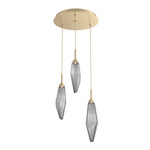 Rock Crystal Round Multi Light Pendant - Gilded Brass / Chilled Smoke