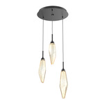 Rock Crystal Round Multi Light Pendant - Matte Black / Chilled Amber