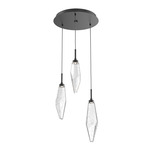 Rock Crystal Round Multi Light Pendant - Matte Black / Chilled Clear
