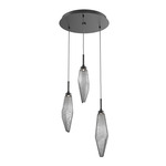 Rock Crystal Round Multi Light Pendant - Matte Black / Chilled Smoke