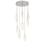Rock Crystal Round Multi Light Pendant - Beige Silver / Chilled Amber