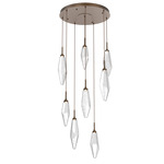 Rock Crystal Round Multi Light Pendant - Flat Bronze / Chilled Clear