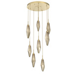 Rock Crystal Round Multi Light Pendant - Gilded Brass / Chilled Bronze