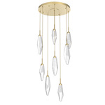 Rock Crystal Round Multi Light Pendant - Gilded Brass / Chilled Clear