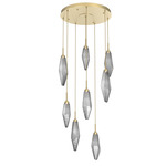 Rock Crystal Round Multi Light Pendant - Gilded Brass / Chilled Smoke