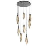 Rock Crystal Round Multi Light Pendant - Matte Black / Chilled Bronze