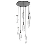 Rock Crystal Round Multi Light Pendant - Matte Black / Chilled Clear