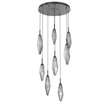 Rock Crystal Round Multi Light Pendant - Matte Black / Chilled Smoke