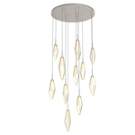 Rock Crystal Round Multi Light Pendant - Beige Silver / Chilled Amber