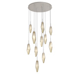Rock Crystal Round Multi Light Pendant - Beige Silver / Chilled Bronze