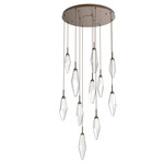 Rock Crystal Round Multi Light Pendant - Flat Bronze / Chilled Clear