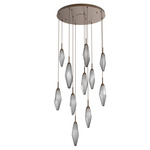 Rock Crystal Round Multi Light Pendant - Flat Bronze / Chilled Smoke