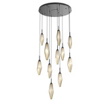 Rock Crystal Round Multi Light Pendant - Matte Black / Chilled Bronze