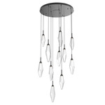 Rock Crystal Round Multi Light Pendant - Matte Black / Chilled Clear