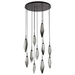 Rock Crystal Round Multi Light Pendant - Matte Black / Chilled Smoke