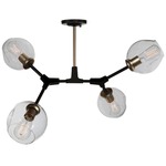 Organic Semi Flush Ceiling Light - Vintage Brass / Clear