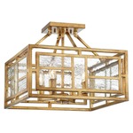 Edgemont Park Semi Flush Ceiling Light - Pandora Gold Leaf / Textured Clear Glass