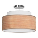 Abba Drum Pendant - Brushed Nickel / Natural Veneer