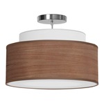 Abba Drum Pendant - Brushed Nickel / Walnut Stained Veneer