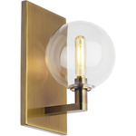 Gambit Single Wall Sconce - Aged Brass / Clear