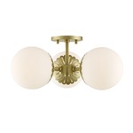 Paige Semi Flush Ceiling Light - Aged Brass / Opal