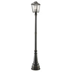 Bayland Outdoor Post Light with Round Post/Decorative Base - Oil Rubbed Bronze / Clear Seedy