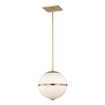 Truax Aged Brass Stripe Chandelier - Aged Brass / White Glass