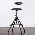 Akron Counter Stool with Back - Black / Storm Leather