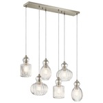 Riviera Linear Multi Light Pendant - Brushed Nickel / Clear Ribbed