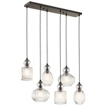 Riviera Linear Multi Light Pendant - Olde Bronze / Clear Ribbed