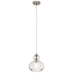 Riviera Round Mini Pendant - Brushed Nickel / Clear Ribbed