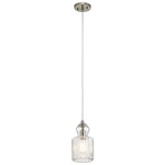 Riviera Mini Pendant - Brushed Nickel / Clear Ribbed