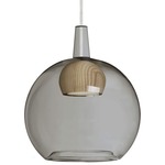 Benji Mini Pendant - Satin Nickel / Smoke / Natural Wood