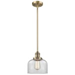 Bell Stem Hung Pendant - Brushed Brass / Clear