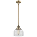 Large Bell Stem Mini Pendant - Brushed Brass / Clear