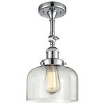 Bell Large Adjustable Semi Flush Ceiling Light - Polished Chrome / Clear