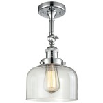 Large Bell Adjustable Semi Flush Ceiling Light - Polished Chrome / Clear