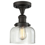 Large Bell Semi Flush Ceiling Light - Oil Rubbed Bronze / Clear