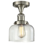 Bell Large Semi Flush Ceiling Light - Satin Nickel / Clear