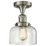 Large Bell Semi Flush Ceiling Light - Satin Nickel / Clear