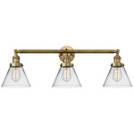 Large Cone Bathroom Vanity Light - Brushed Brass / Clear