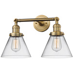 Large Cone Bathroom Vanity Light - Brushed Brass / Clear