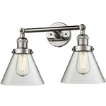 Large Cone Bathroom Vanity Light - Polished Nickel / Clear